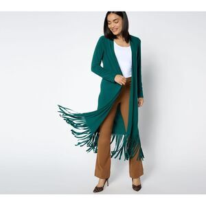 Women Control Women's Top Sweater Sz XL Como Jersey Fringe Duster Green A655980